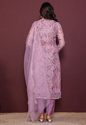 Digital Printed Organza Pakistani Suit in Purple