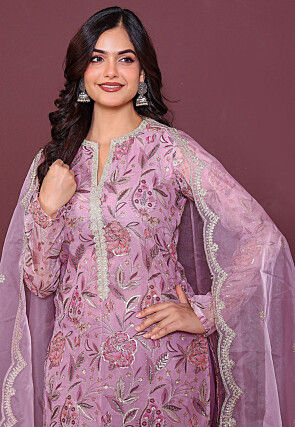 Digital Printed Organza Pakistani Suit in Purple