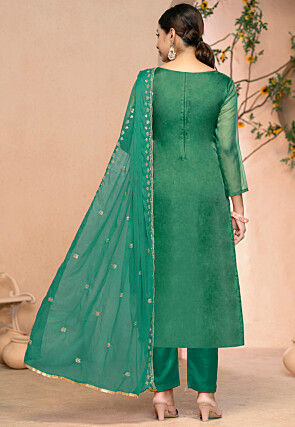 Digital Printed Organza Pakistani Suit in Teal Green