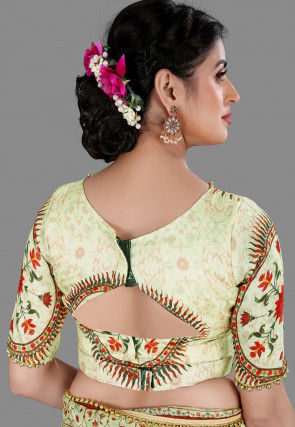 Digital Printed Organza Saree in Beige and Red