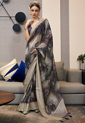 Digital Printed Organza Saree in Black