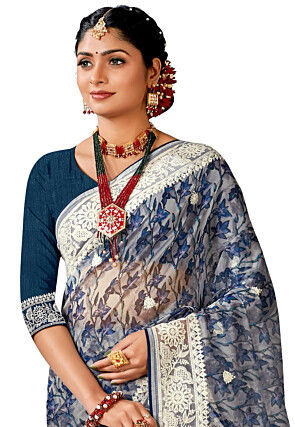 Digital Printed Organza Saree in Grey