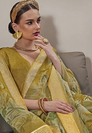 Digital Printed Organza Saree in Grey