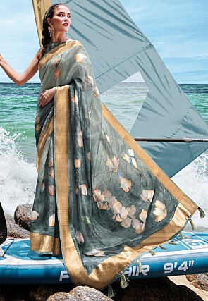 Buy JS Clothing Saree For Womens Grey Colour Khadi Organza Silk