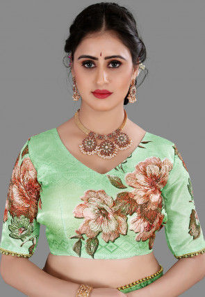 Digital Printed Organza Saree in Light Green