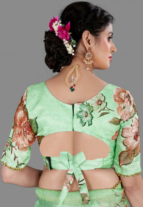 Digital Printed Organza Saree in Light Green
