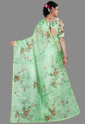 Digital Printed Organza Saree in Light Green