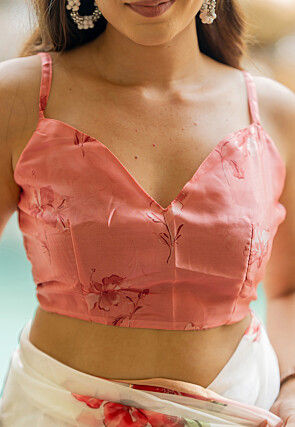 Digital Printed Organza Saree in Off White