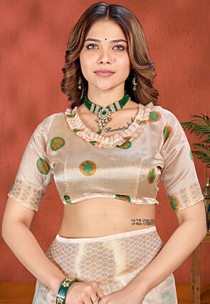 Digital Printed Organza Saree in Off White