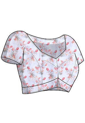 Digital Printed Organza Saree in Off White