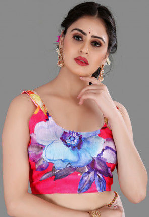 Digital Printed Organza Saree in Peach and Pink