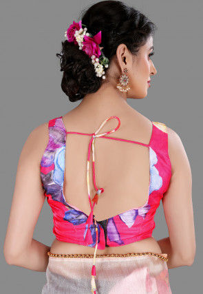 Digital Printed Organza Saree in Peach and Pink