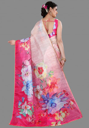 Digital Printed Organza Saree in Peach and Pink