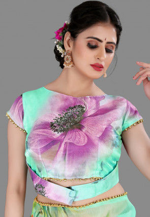Digital Printed Organza Saree in Sea Green