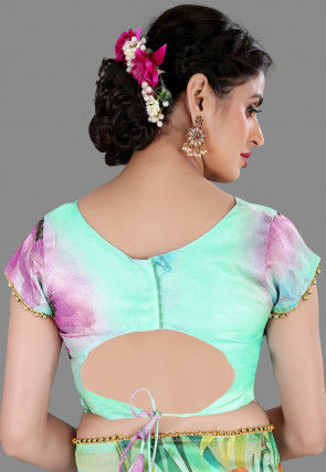 Digital Printed Organza Saree in Sea Green