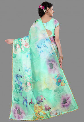 Digital Printed Organza Saree in Sea Green
