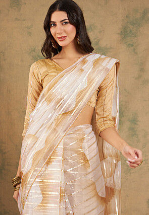 Digital Printed Organza Saree in White
