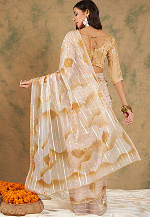 Digital Printed Organza Saree in White