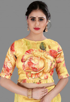 Digital Printed Organza Saree in Yellow