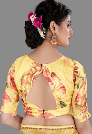 Digital Printed Organza Saree in Yellow