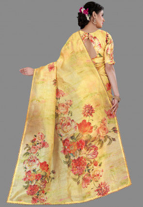 Digital Printed Organza Saree in Yellow