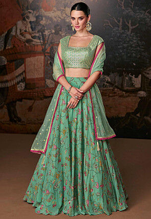 Buy HALFSAREE STUDIO Light Green Banarasi silk Zari Woven Pleating Lehenga  Online at Best Prices in India - JioMart.