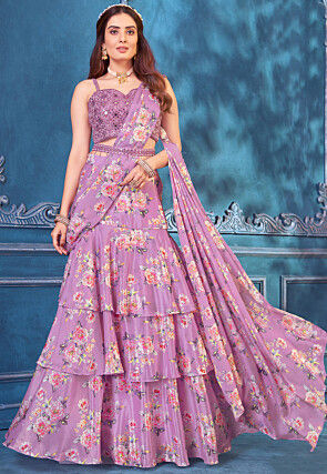 Indian Gota Silk Lehenga Choli With Floral Digital Print Work and