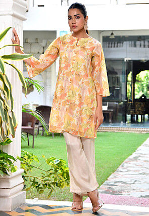 Digital Printed Organza Tunic Set in Multicolor