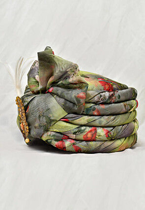 Digital Printed Organza Turban in Green and Multicolor