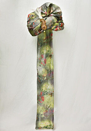 Digital Printed Organza Turban in Green and Multicolor