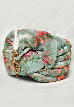 Digital Printed Organza Turban in Light Green