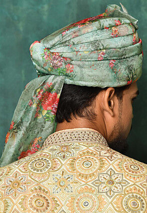 Digital Printed Organza Turban in Light Green