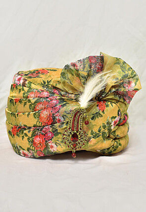 Digital Printed Organza Turban in Mustard