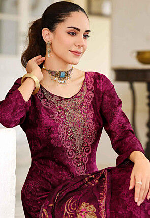 Digital Printed Pashmina Silk Pakistani Suit in Magenta