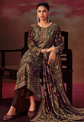 Digital Printed Pashmina Silk Pakistani Suit in Multicolor