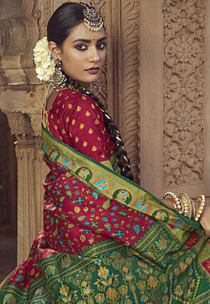 Digital Printed Pashmina Silk Saree in Maroon