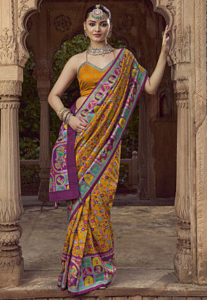 Digital Printed Pashmina Silk Saree in Mustard