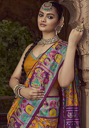 Digital Printed Pashmina Silk Saree in Mustard
