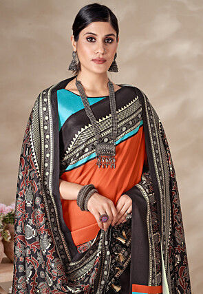 Digital Printed Pashmina Silk Saree in Orange