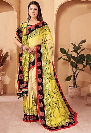 Digital Printed Pashmina Silk Saree in Yellow