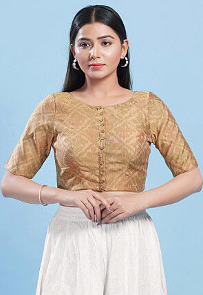 Digital Printed Poly Cotton Blouse in Beige