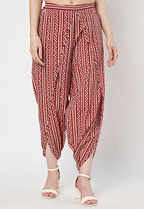 Digital Printed Cotton Tulip Pant in Maroon