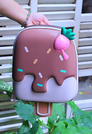 Digital Printed Polyester Backpack in Brown and Off White