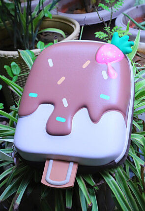 Digital Printed Polyester Backpack in Brown and Off White