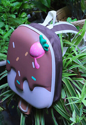 Digital Printed Polyester Backpack in Brown and Off White