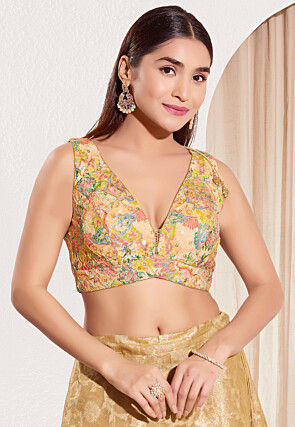 Digital Printed Polyester Blouse in Beige