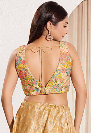 Digital Printed Polyester Blouse in Beige