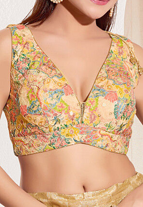 Digital Printed Polyester Blouse in Beige