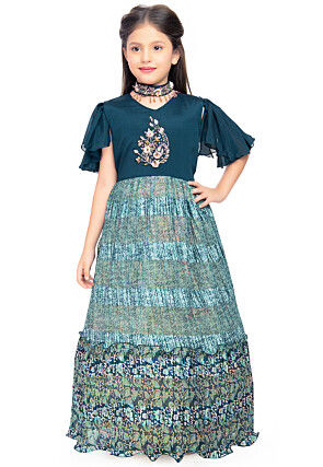 Digital Printed Polyester Gown in Blue