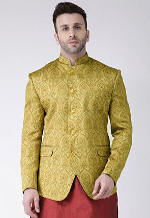 Digital Printed Polyester Jodhpuri Jacket in Beige